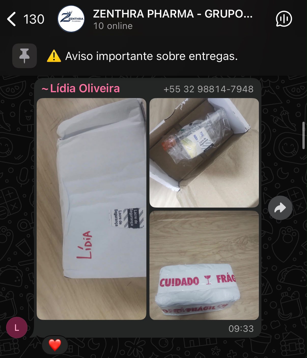 Print real de depoimento de cliente Zenthra no WhatsApp
